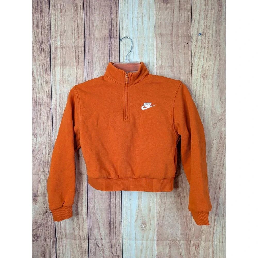 Nike‎ Girls Orange Cropped Quarter Zip Sweatshirt Long Sleeve Pullover Medium